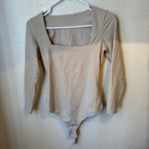Square Neck Long Sleeve Bodysuit in Taupe